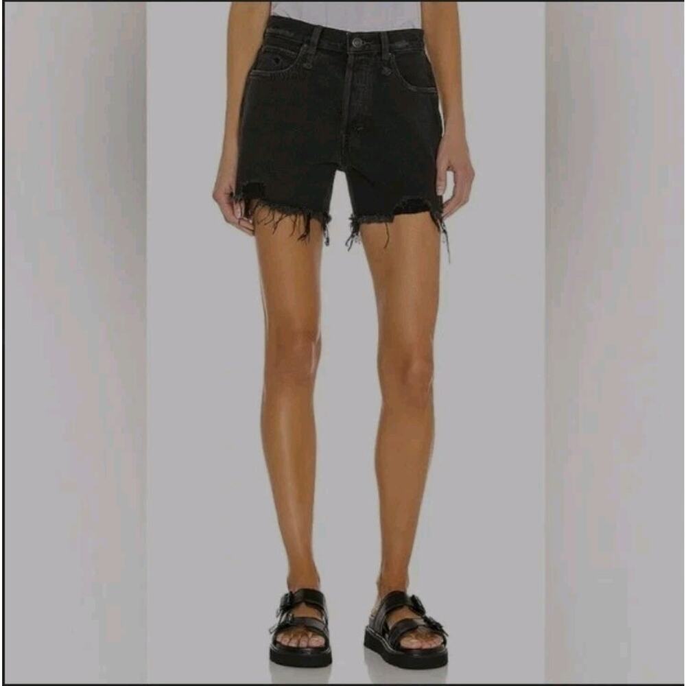 Free People We The Free Makai Cut Off Shorts 29 Black Denim Distressed Raw Fray